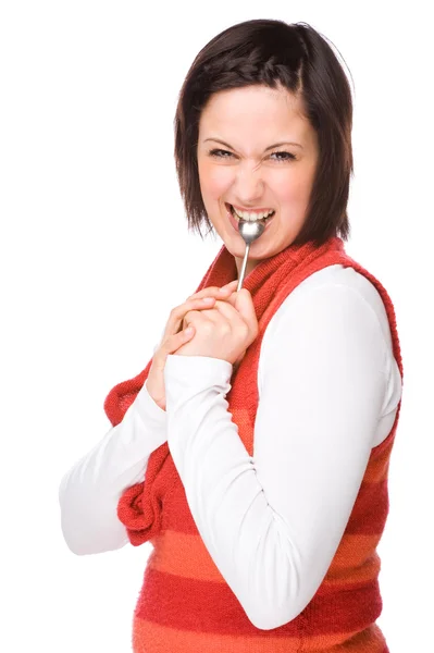 Woman with spoon — Stock Photo, Image