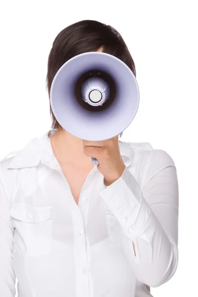 Kvinna med megafon — Stockfoto