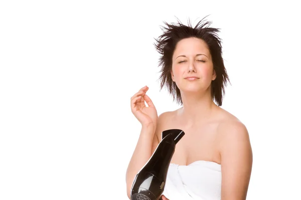 Kvinna med hårtork — Stockfoto