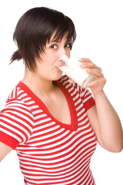 Frau mit Milch Stockbild