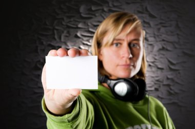 Portrait from a disc jockey with blank business card clipart