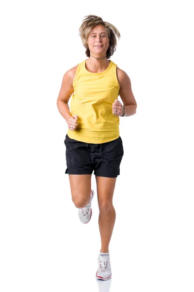 Full isolated picture of a caucasian running woman — Stock Photo, Image