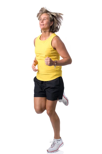 Imagem isolada completa de uma mulher branca correndo — Fotografia de Stock