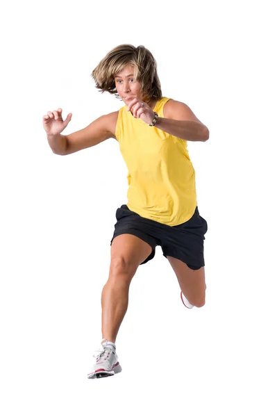 Imagem isolada completa de uma mulher branca correndo — Fotografia de Stock