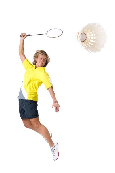 Vrouw spelen badminton — Stockfoto