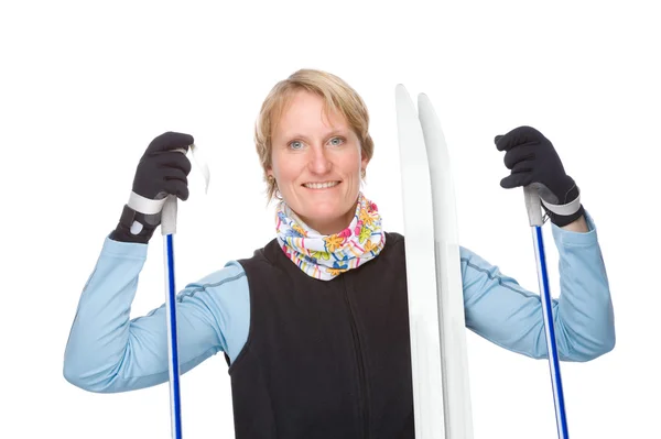 Mulher com esqui — Fotografia de Stock