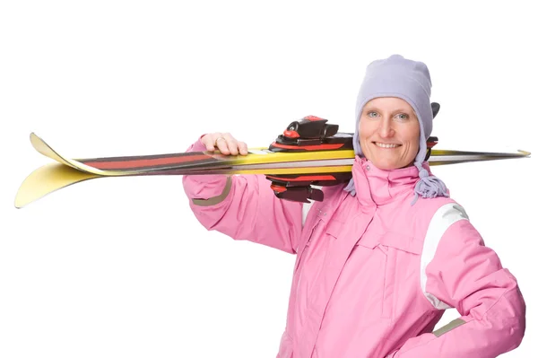 Žena s lyží — Stock fotografie