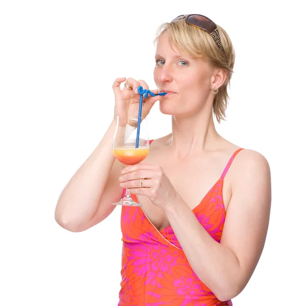 Woman with drink — Stock Photo, Image