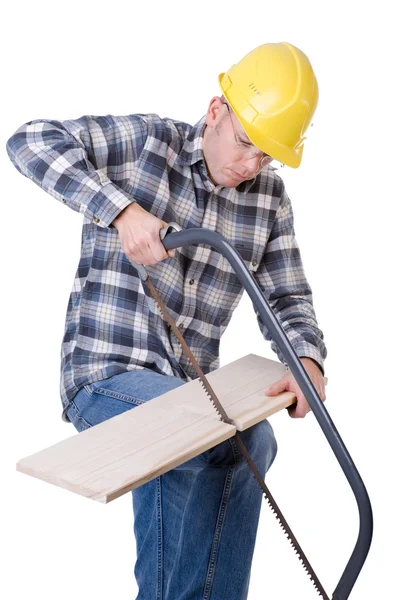Craftsman with saw — Stock Photo, Image