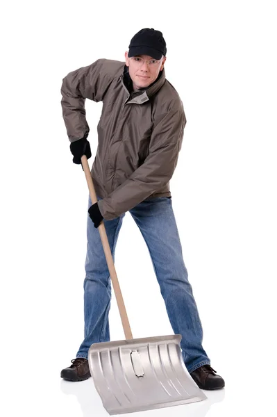 Man with snow shovel — Stock Photo, Image
