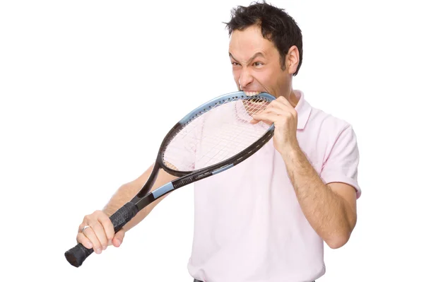 Człowiek rakieta tenisowa — Zdjęcie stockowe