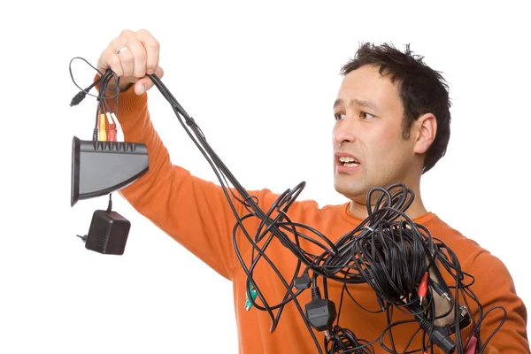 Man with cables — Stock Photo, Image