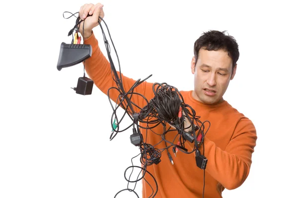 Mann mit Kabeln — Stockfoto