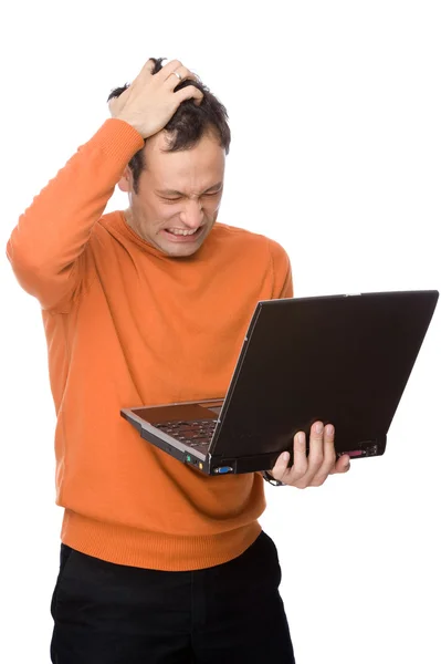 Człowiek rozpaczy z komputerem — Zdjęcie stockowe