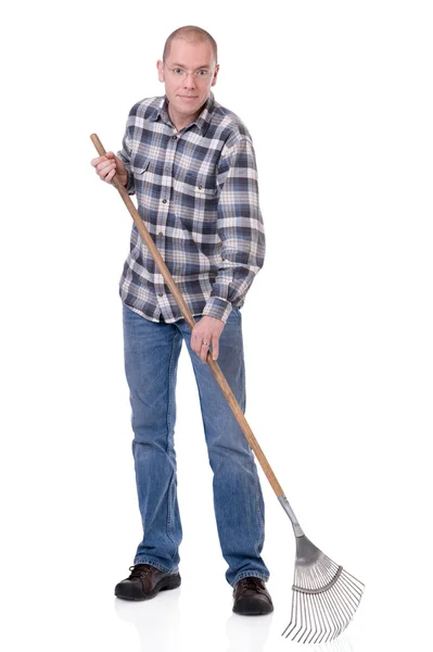 Gardener with a rake — Stock Photo, Image