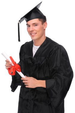 Young smiling student guy in gown looking frankly clipart