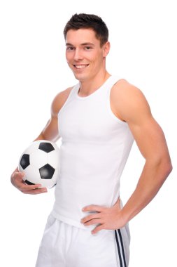 Futbol topu tutan bir adam portresi.