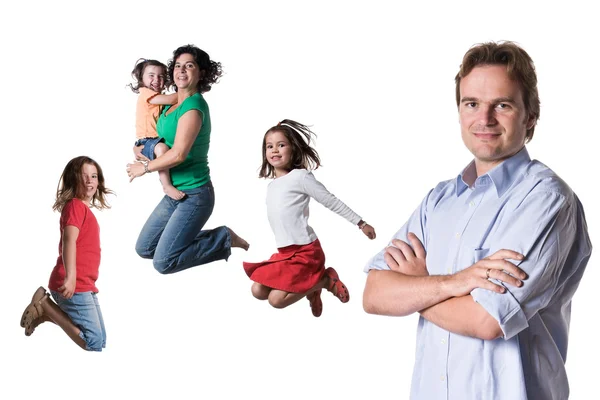 Springende Familie — Stockfoto