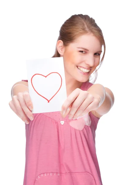 Woman with greeting card — Stock Photo, Image