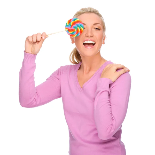 Frau mit Süßigkeiten — Stockfoto