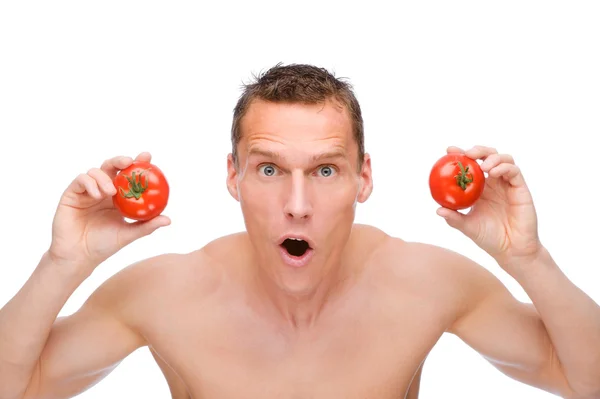 Uomo con pomodoro — Foto Stock