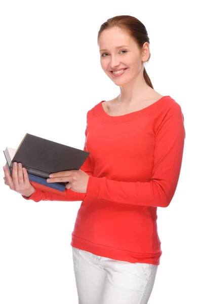 Jonge vrouw met boeken — Stockfoto
