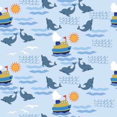 Sea seampless pattern children clipart