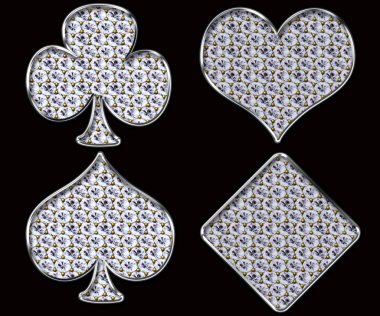 Diamond shaped Card Suits with golden framing clipart