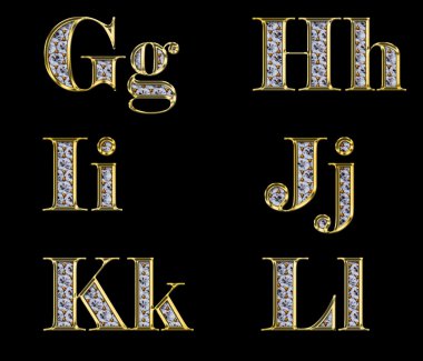 Golden alphabet with diamonds clipart