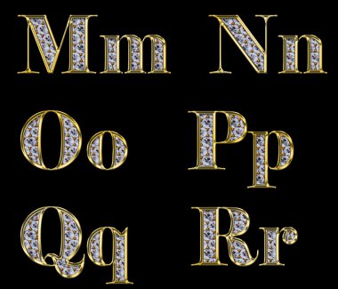 Golden alphabet with diamonds clipart