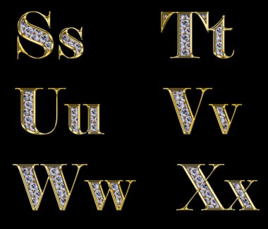 Golden alphabet with diamonds clipart