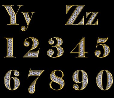 Golden alphabet with diamonds clipart