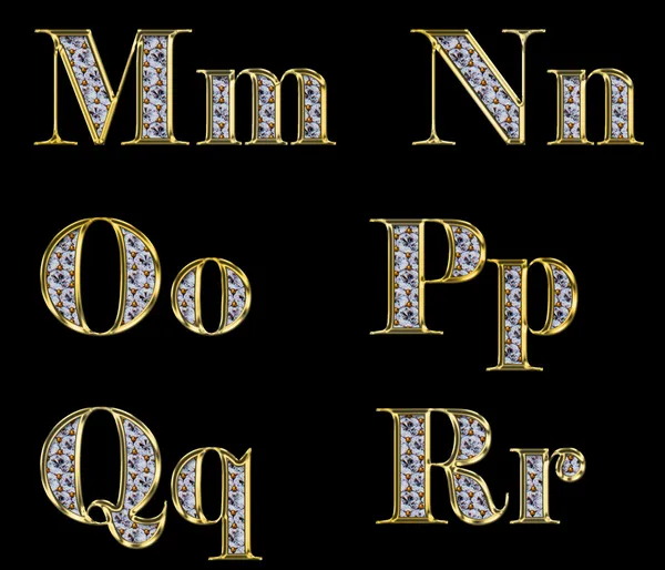 Gyllene alfabetet med diamanter Royaltyfria Stockfoton
