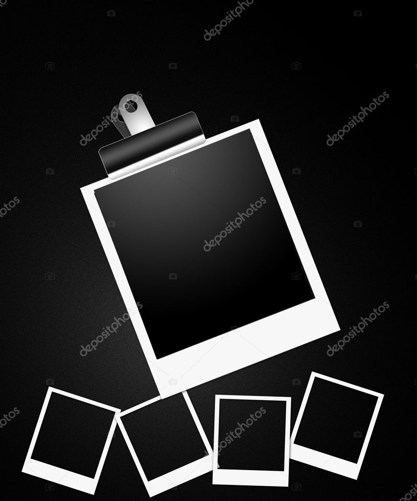 Collection of instant camera frames on black background