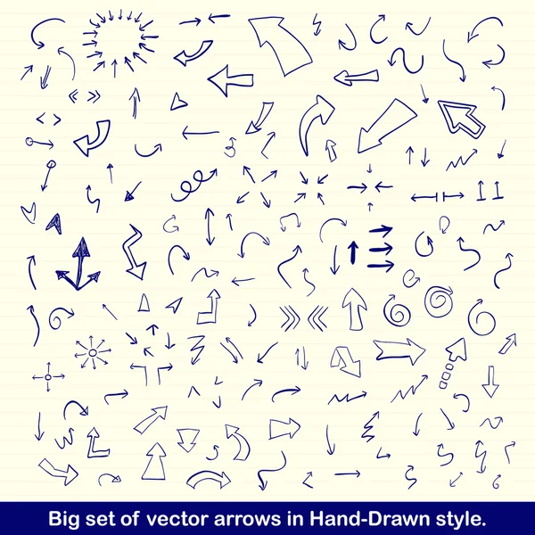 Flechas azules dibujadas a mano — Vector de stock