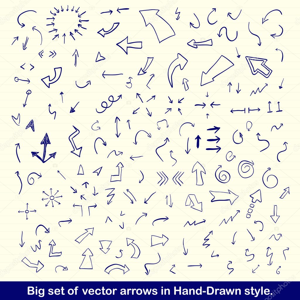 Blue hand drawn arrows set