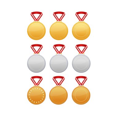 Set of gold, silver and bronze medals clipart