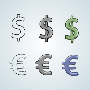 dolar ve euro işaretini set