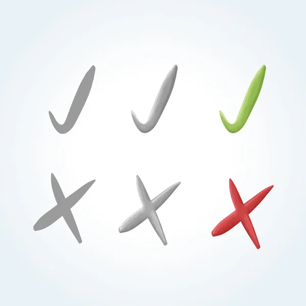 Set van 3 vinkje en 3 kruis mark pictogrammen — Stockvector