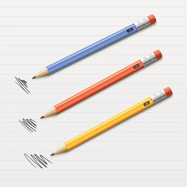 Ilustracja wektorowa z 3 zaostrzone ołówki — Wektor stockowy