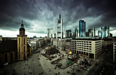 Dramatic cityscape of Frankfurt am Main downtown clipart