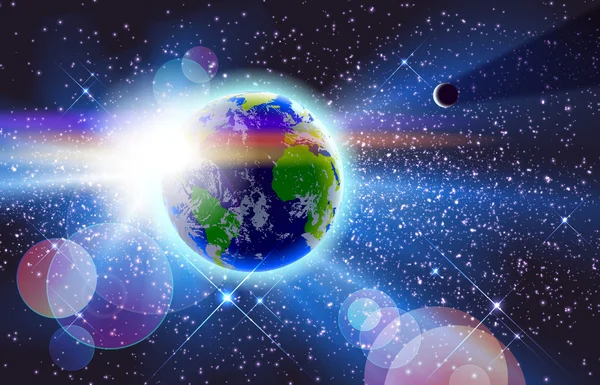 Planetjorden & solen i rymden — Stock vektor