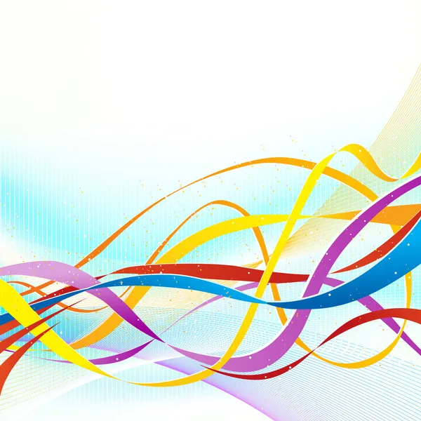 Rubans colorés abstraits coulant sur fond bleu doux . — Image vectorielle