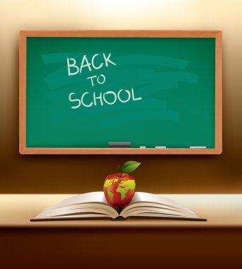 Back to School concept with open book and international apple clipart