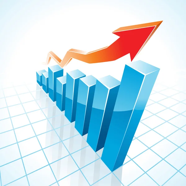Gráfico de barras de crecimiento empresarial 3d — Vector de stock
