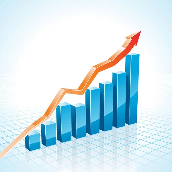 Gráfico de barras de crescimento de negócios 3d — Vetor de Stock