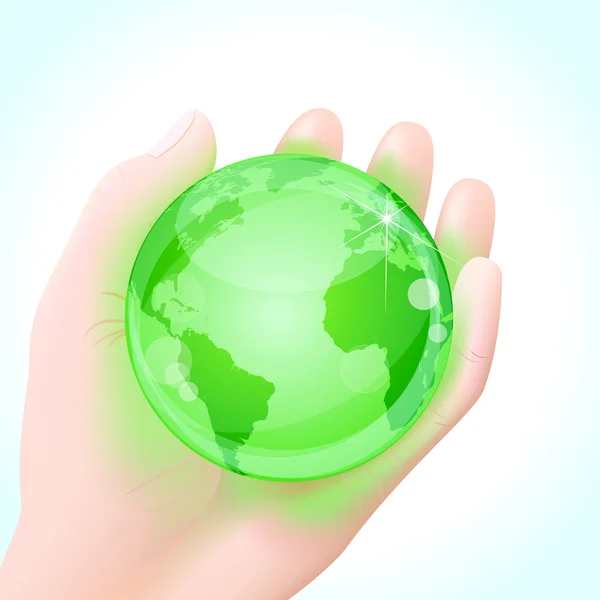 Lidská ruka držící zelenou kouli — Stockový vektor