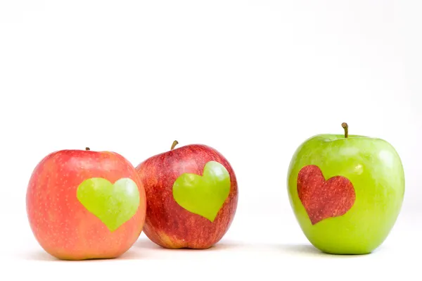 stock image Three apples with hearts