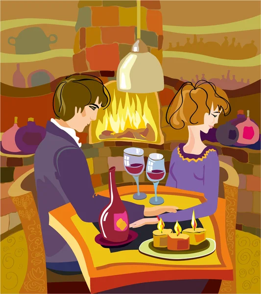 Pair in a cafe — Stock Vector
