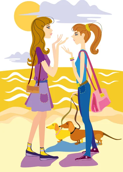 Meninas em uma praia — Vetor de Stock